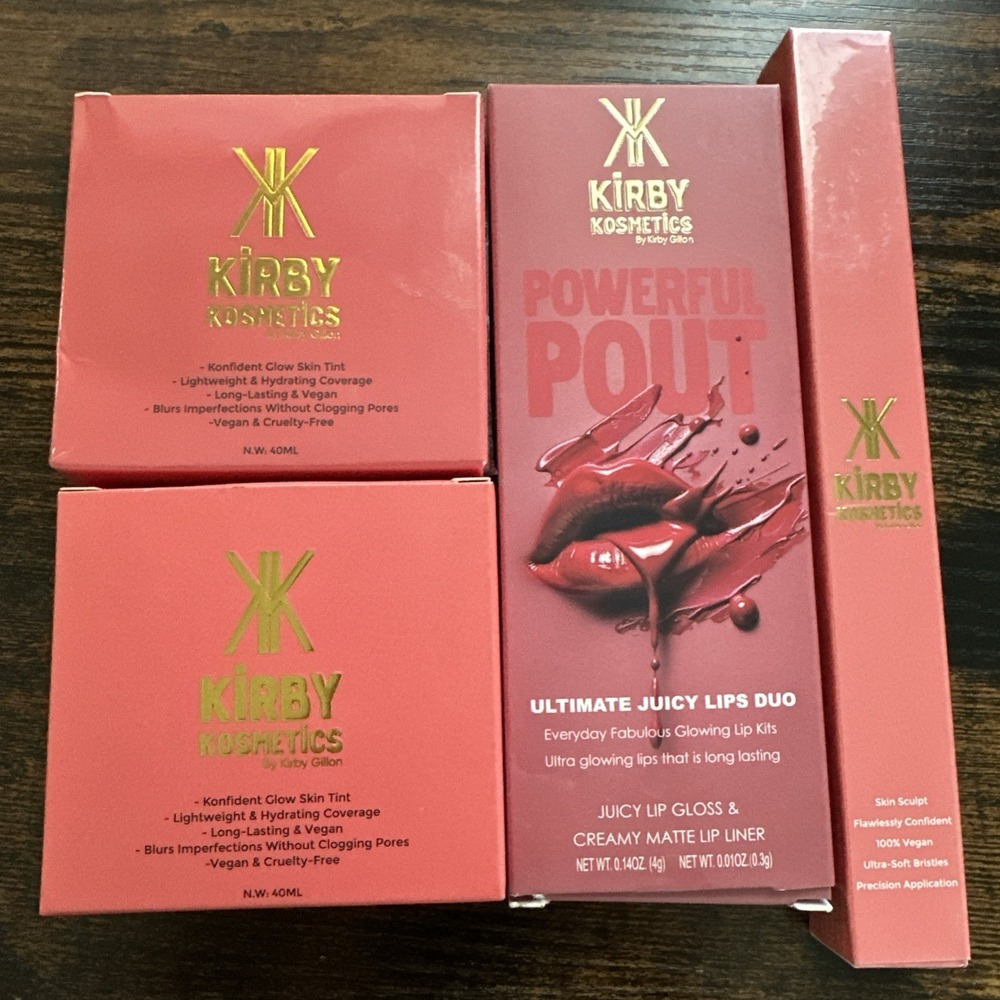 Lot of 5 Kirby Kosmetics by Kirby Gillon Skin Tint, Lips Duo, Brush NWT